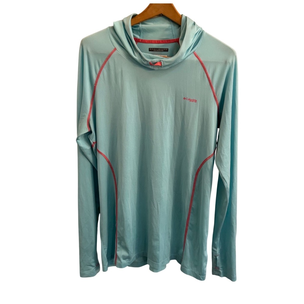 Columbia Mens Omni-Shade Sun Protection Hoodie Blue Pink FL0042 Large